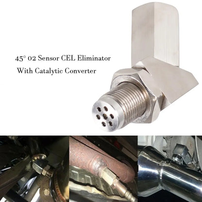 High-Quality 45-Degree O2 Oxygen Sensor Adapter – Aluminum Extender Spacer CEL Eliminator with Catalytic Converter P0420 P0430