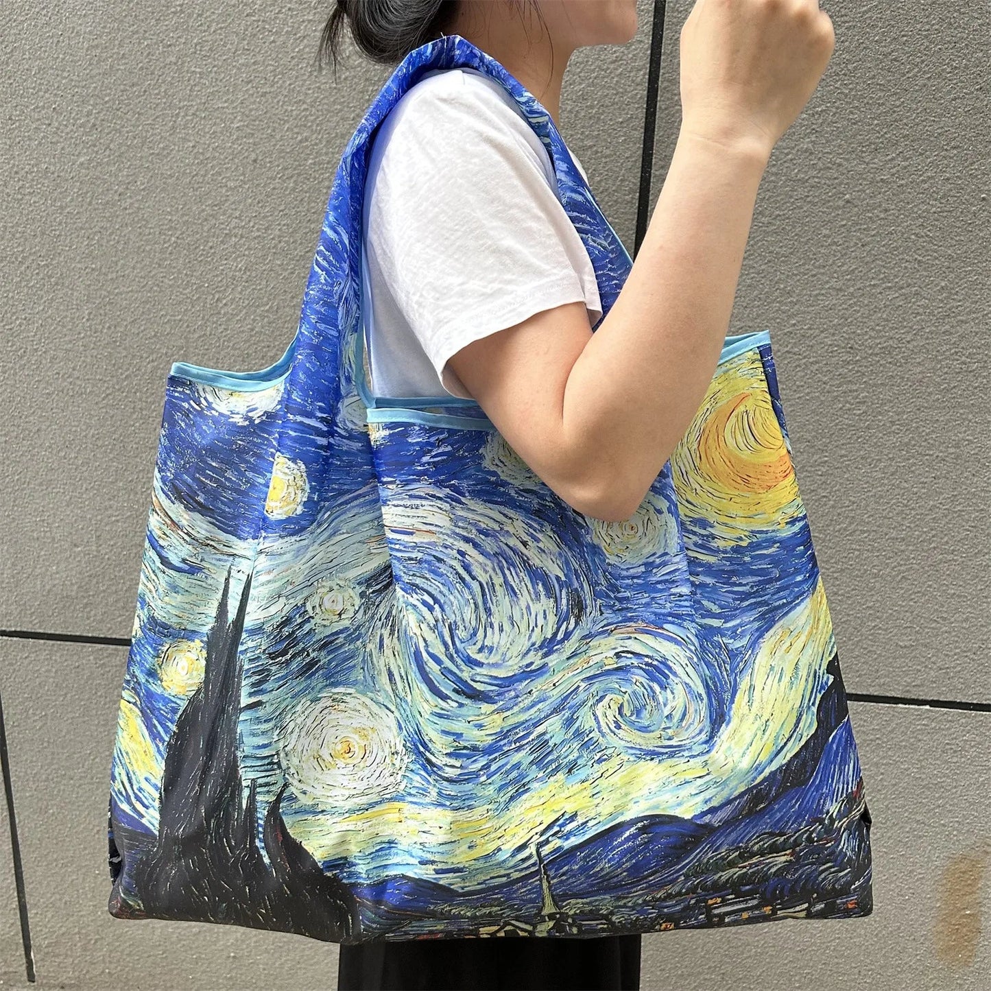 Flower Oil Painting Foldable Shopping Tote Bag – Large Capacity Reusable Portable Shoulder Handbag for Travel, Beach & Grocery Storage
