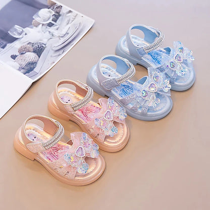 Girls' Rhinestone Bow Sandals - Sparkly Pearl Heart Summer Party Shoes