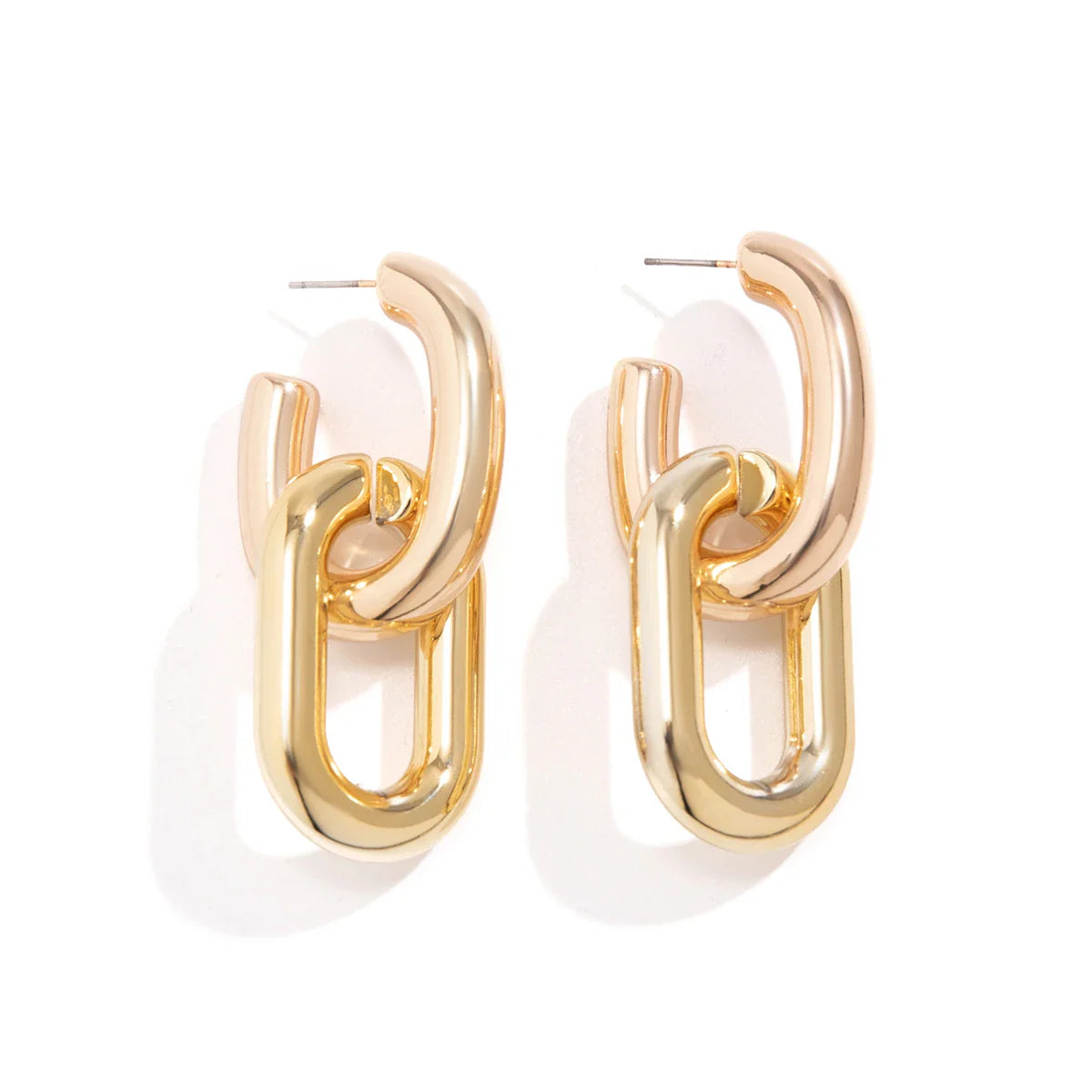 Vintage U-Shape Link Hoop Earrings – Geometric Punk Metal Jewelry for Women