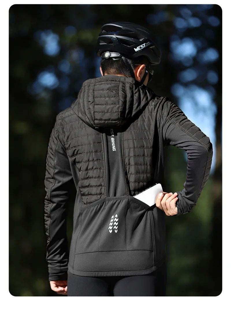 WEST BIKING Men's Winter Cycling Jacket - Thermal Fleece Windbreaker for MTB & Motorcycle, 0℃-15℃