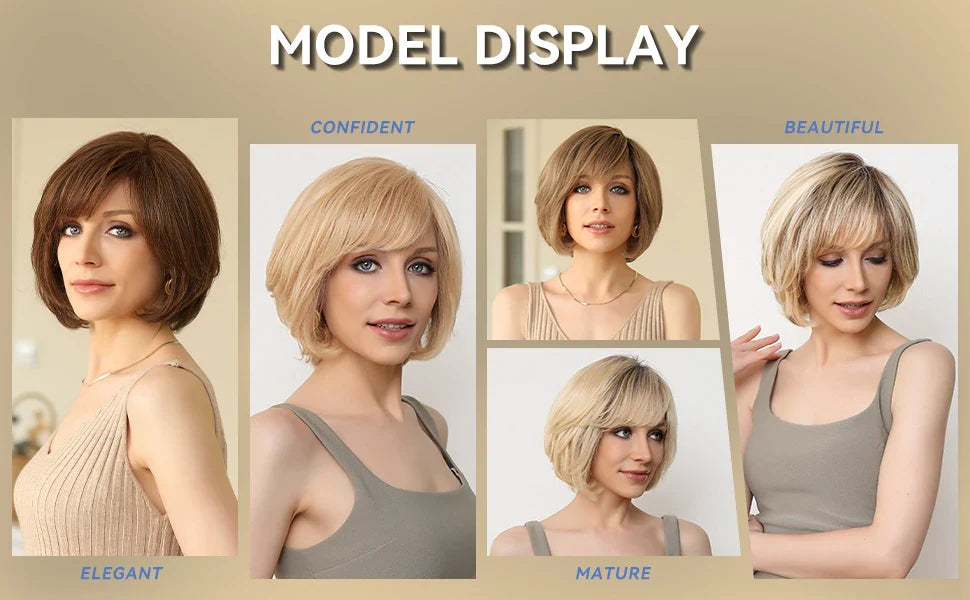 Brown Blonde Mixed Ombre Lace Front Wig – Short Wavy Bob Golden Blonde Remy Human Hair for White Women Daily Use