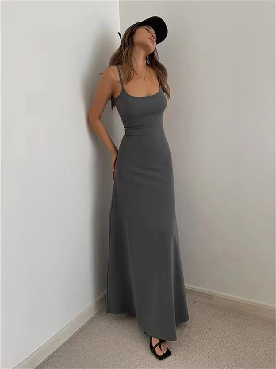 Woman's Sexy Sleeveless Bodycon Dress: Spring/Summer Spaghetti Strap Split Sheath Style - Vestidos SS161