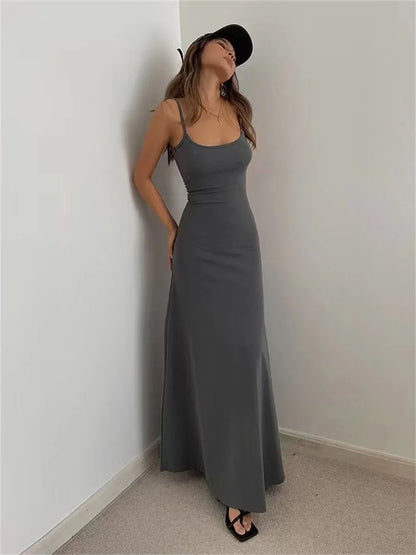 Woman's Sexy Sleeveless Bodycon Dress: Spring/Summer Spaghetti Strap Split Sheath Style - Vestidos SS161