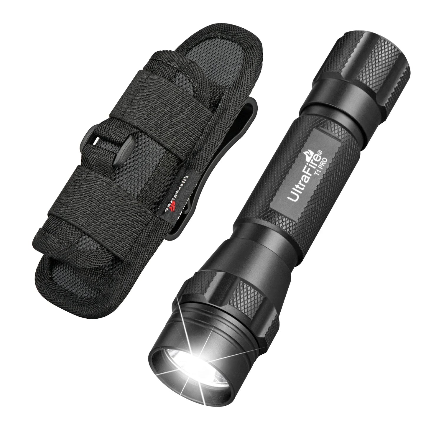 UltraFire T1 Pro Tactical Flashlight – 1200LM Powerful Rechargeable Police Flashlight with Holster for Outdoor Use