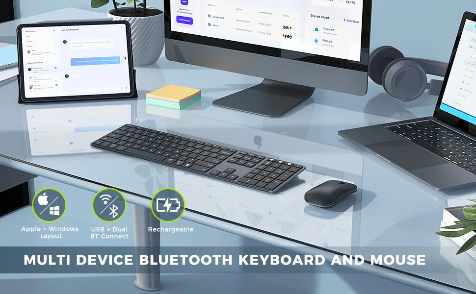 Seenda Wireless Bluetooth Keyboard and Mouse Combo – Multi-Device Rechargeable Slim Set for Windows, MacBook Pro & Air