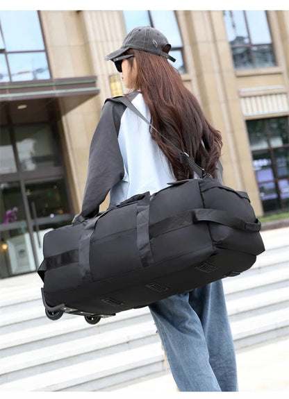 80L Rolling Duffle Bag with Wheels – 31" Heavy-Duty Foldable Travel Duffel, Water-Resistant Luggage with Shoulder Strap