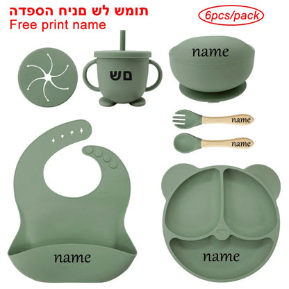 6-Piece Baby Feeding Plate Set – Silicone Suction Bowls, Plates, Cups & Spoon for Kids, Personalized Name Tableware