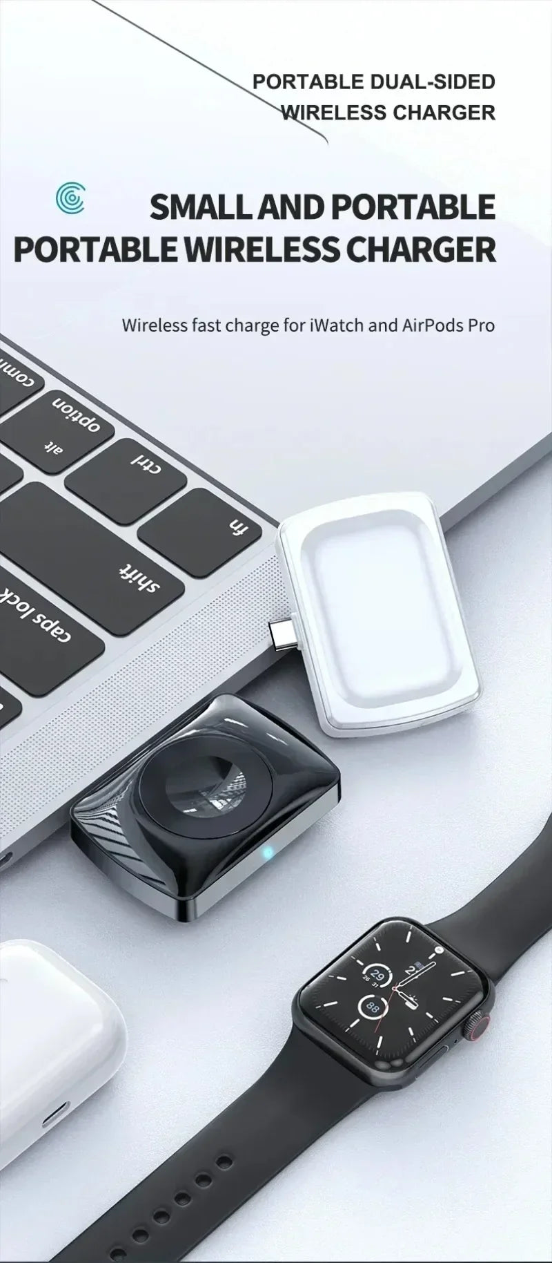 Magnetic Wireless Watch Charger USB-C — Fast Charging for Apple Watch 9/8/7/6/5/4/SE & Samsung Galaxy Watch 7/6/5/4 Active 1/2