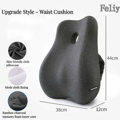 Memory Foam Office Chair & Car Seat Cushion – Orthopedic Lumbar Support Pillow with Coccyx Relief & Massage Back Pad