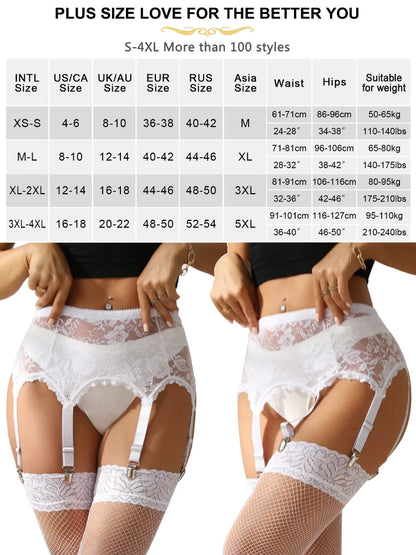 Women’s Lace Sheer Suspender Set – High Waist Garter Belt Mesh Underwear with Elastic Thigh Straps, Plus Size Fashion Lingerie Set