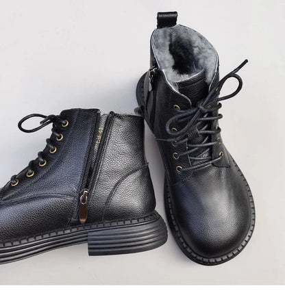 Careaymade 100% Genuine Leather Wide Casual Women’s Short Boots – Big Size, Handmade Men’s Wool Boots