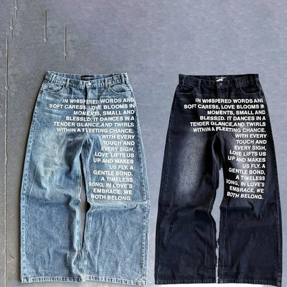 Y2K Vintage American Pattern Jeans for Men & Women – Gothic Harajuku Hip Hop Wide Leg Streetwear