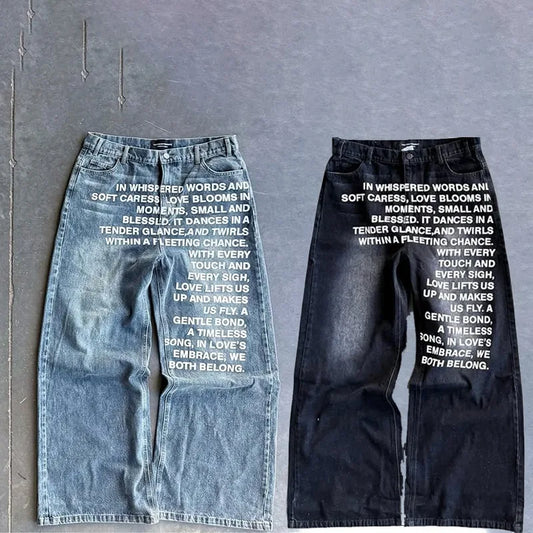 Y2K Vintage American Pattern Jeans for Men & Women – Gothic Harajuku Hip Hop Wide Leg Streetwear