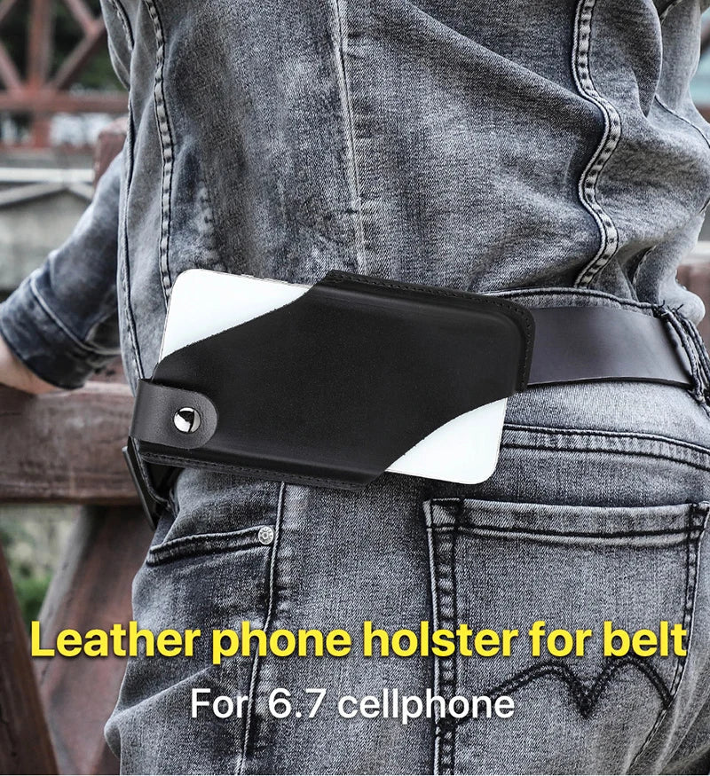 Men’s Leather Waist Bag – Phone Holster Pouch Wallet for 6.7" Smartphones