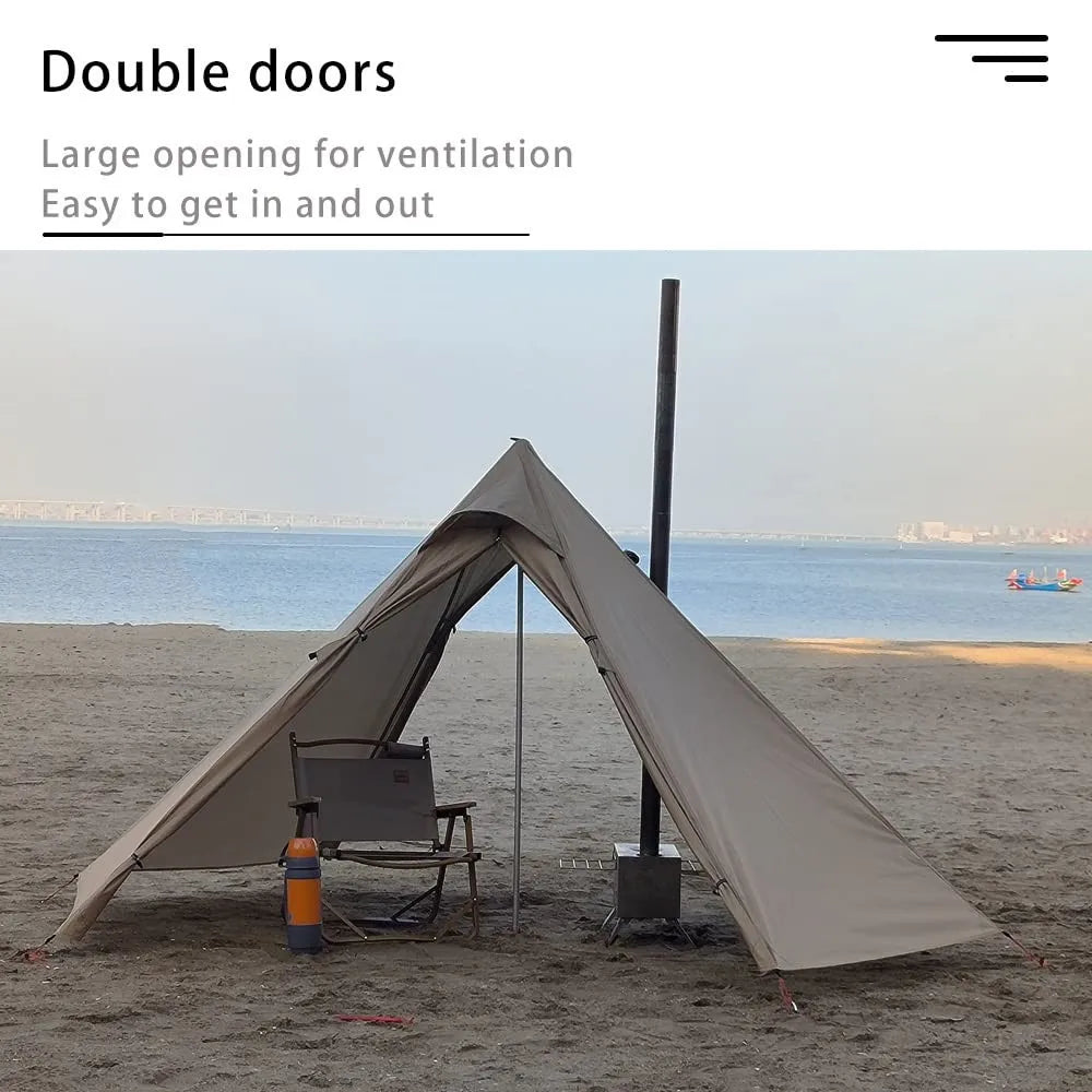 Camping Hot Tent with Chimney Window – Ultralight Tipi Teepee Pyramid Tent, Double Layer Bushcraft Shelter for 1 Person