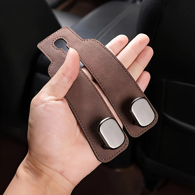 Car Seat Headrest Hooks – PU Leather Storage Organizer Hanger for Bags, Coats & Universal Auto Use