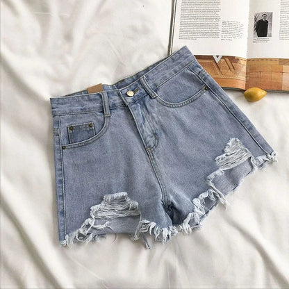 Women's High-Waist Denim Shorts – Summer Korean Y2K Cowboy Style with Tassels & Pockets