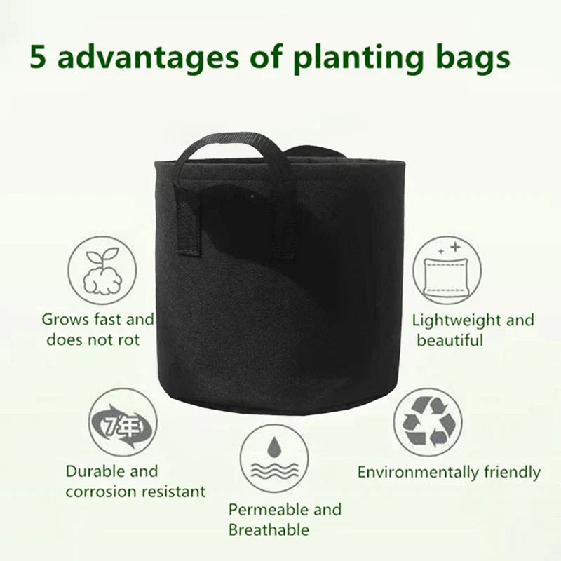 Vegetable/Flower Grow Bags – 1-5 Pcs, 1-12 Gallons Non-Woven Aeration Fabric Pots with Handles