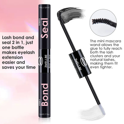 Lash Bond, Seal, and Remover Kit – Waterproof Cluster Eyelash Glue, Strong Hold, Fast Removal for DIY Extensions