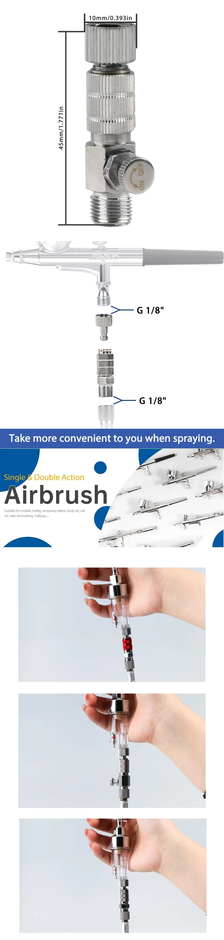 SAGUD Airbrush Quick Disconnect Kit – 1/8" Quick Release Fitting Adapter with 4 Extra Connectors for Hose & Airbrush Parts