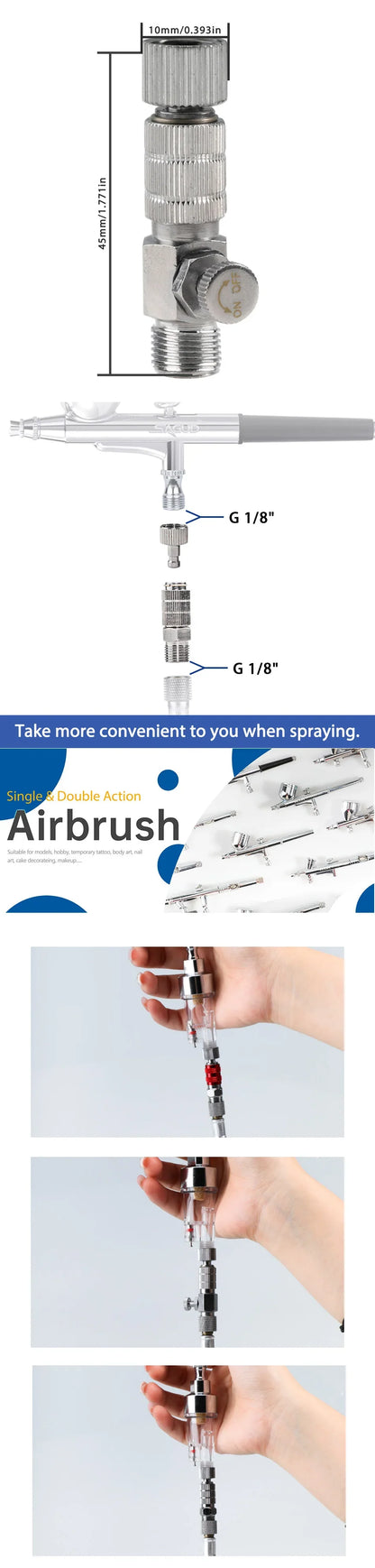 SAGUD Airbrush Quick Disconnect Kit – 1/8" Quick Release Fitting Adapter with 4 Extra Connectors for Hose & Airbrush Parts
