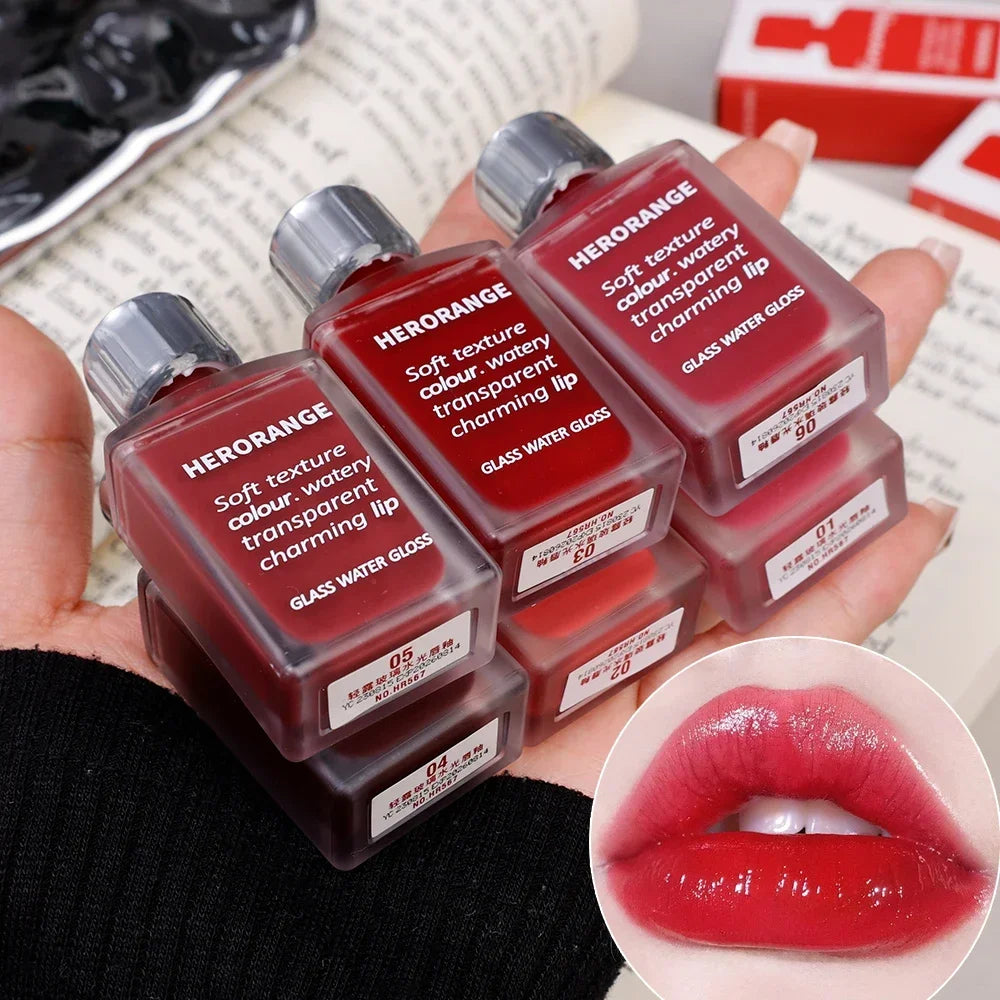 6-Color Water Mirror Gloss Lip Glaze – Long-Lasting, Hydrating, Moisturizing Liquid Lipstick