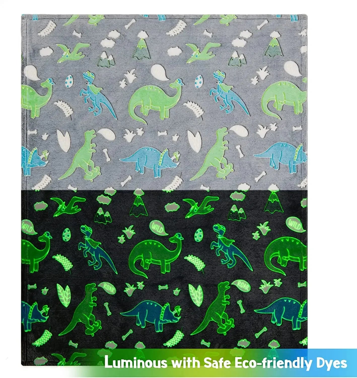 Luminous Unicorn & Dinosaur Plush Blanket – Glow-in-the-Dark Soft Flannel Throw for Boys & Girls, Christmas Gift