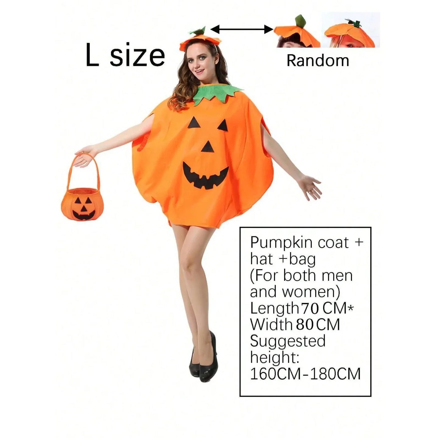 Women’s Pumpkin Halloween Costume Set - 3-Piece Cute Orange Cosplay Outfit with Hat for Parties & Carnival