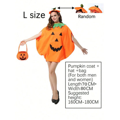 Women’s Pumpkin Halloween Costume Set - 3-Piece Cute Orange Cosplay Outfit with Hat for Parties & Carnival