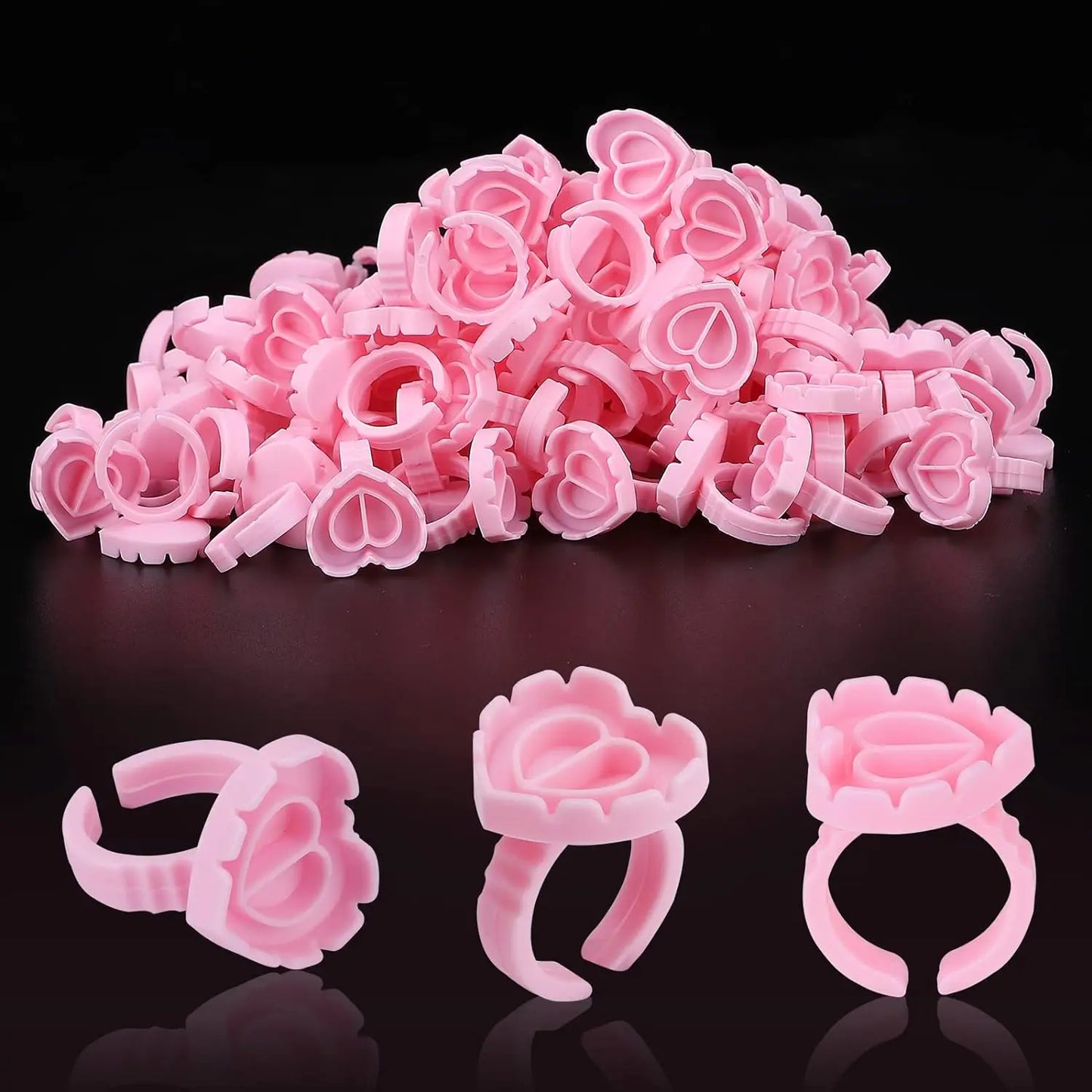 100PCS Heart-Shaped Disposable Glue Rings – Eyelash Extension & Tattoo Pigment Holder Cups, Lash Makeup Supply Tool Kit
