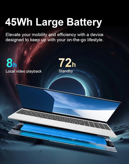 2025 Ultra-Thin Business Notebook — 15.6" Windows 11 Laptop, Intel Celeron N4000, 16GB RAM, 1TB/2TB SSD with Fingerprint
