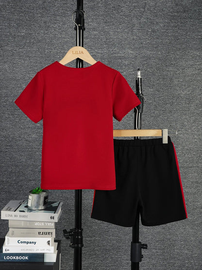 2pcs Boys Casual Colorblock T-Shirt & Shorts Set – Comfortable Summer Kids Clothes
