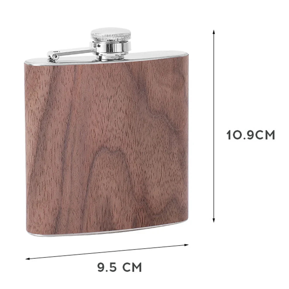 6oz Stainless Steel Hip Flask – Wood Grain Leather Wine Bottle, Portable Russian Flag Outdoor Flagon Gift for Men