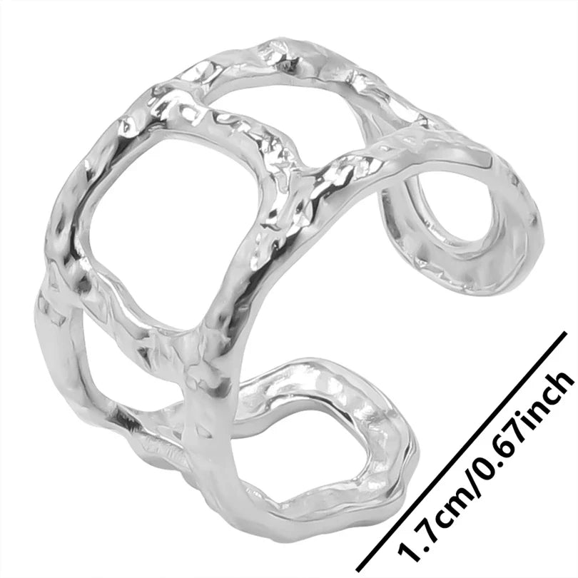 Stainless Steel Chunky Open Ring — Textured Vintage Lava Design for Men & Women
