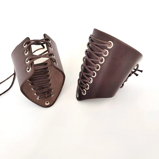 Medieval Punk Vintage Wrist Guard – PU Leather Lace-Up Arm Protector for Men, Parties & Festivals