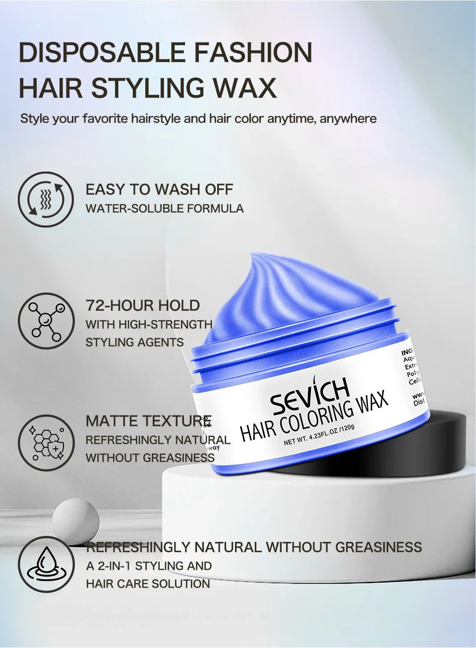 Temporary Hair Color Wax Kit – Washable Instant Hair Dye Cream for Men, Women & Kids, Party Cosplay, Blue, Purple, Red, Green