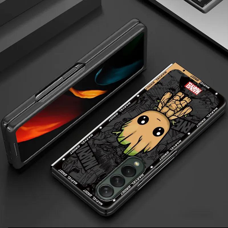 Cartoon Marvel Spiderman & Groot Case for Samsung Galaxy Z Fold 6/5/4/3 5G – Hard PC Shockproof Cover