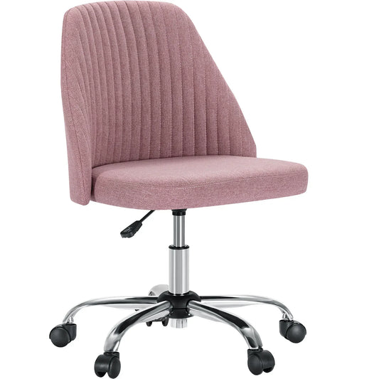 Armless Small Desk Chair – Cute Vanity Swivel Chair with Back, Fabric Upholstery & Wheels for Home & Gaming