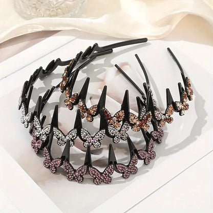 Rhinestone Butterfly Wavy Headband - Stylish Flyaway Hair Holder for Women & Teens