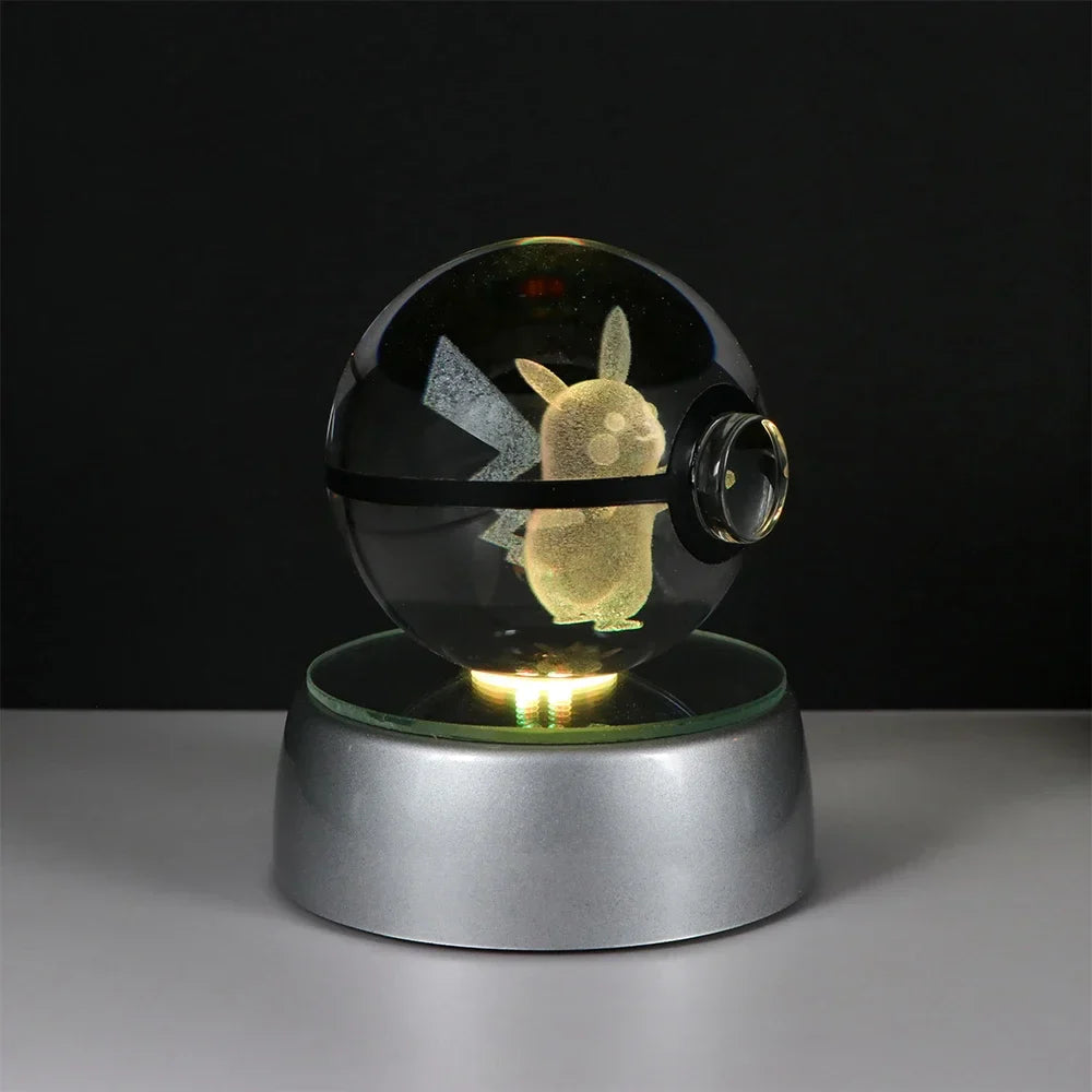 Pokémon 3D Crystal Ball LED Night Light – Pikachu Gengar Eevee Mewtwo Pokéball Base Lamp Kids Birthday & Home Decor Gift