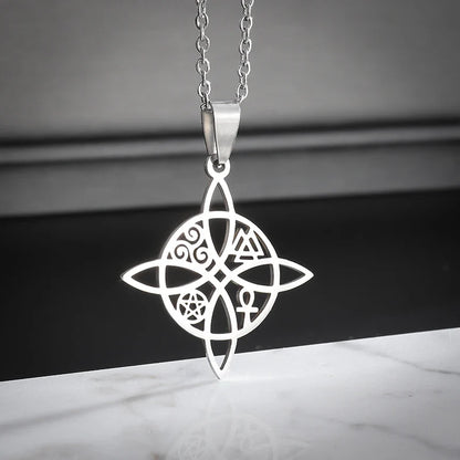 Witchcraft Witch Knot Necklace - Irish Trinity Knot Triple Spiral Pendant, Stainless Steel Ankh Cross Pentagram Amulet Jewelry