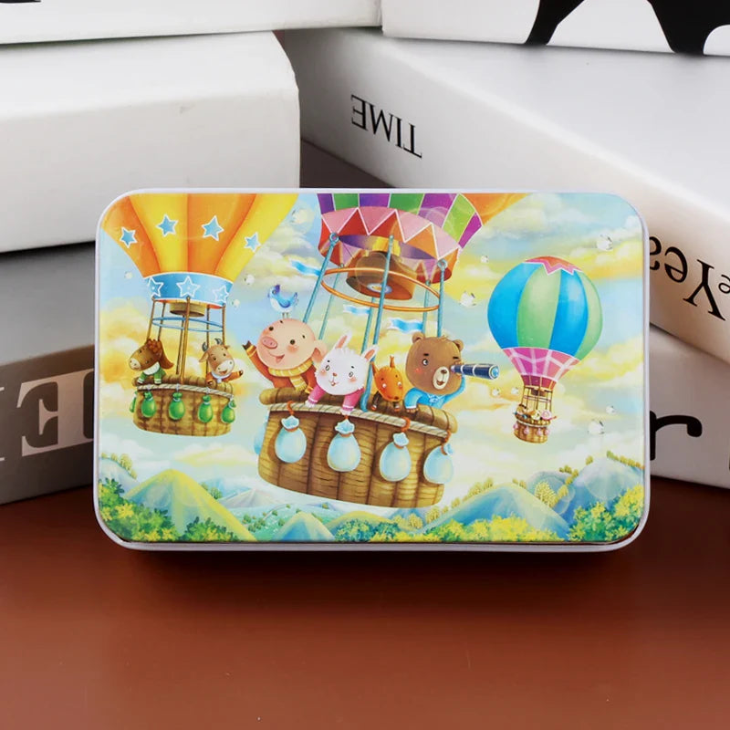 60PCS Cartoon Jigsaw Puzzle with Metal Box – Kids Educational Animal & Vehicle Puzzle Game