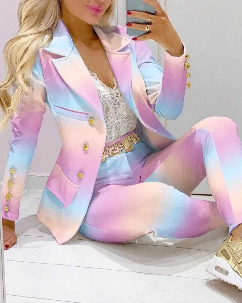CM.YAYA Women’s Paisley Butterfly Blazer & Pants Set – Elegant 2-Piece Autumn Winter Street Style Outfit