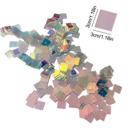 Mini Rainbow Holographic Acrylic Tiles - Decorative Double-Sided Craft Squares