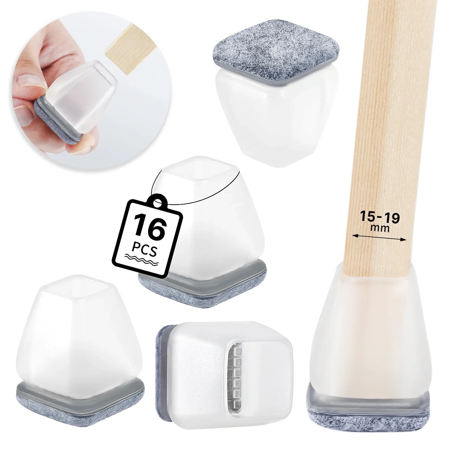 16PCS Silicone Chair Leg Pads — Non-Slip Felt Furniture Floor Protectors for Noise Reduction & Scratch Prevention