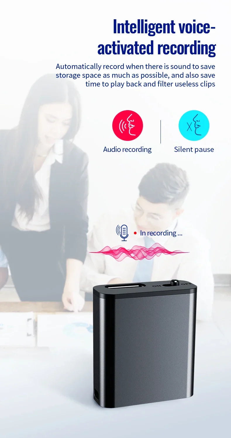 Mini Portable Voice Recorder – Intelligent Voice-Activated HD Audio Recorder with Noise Reduction, MP3 Player, Magnet & OTG