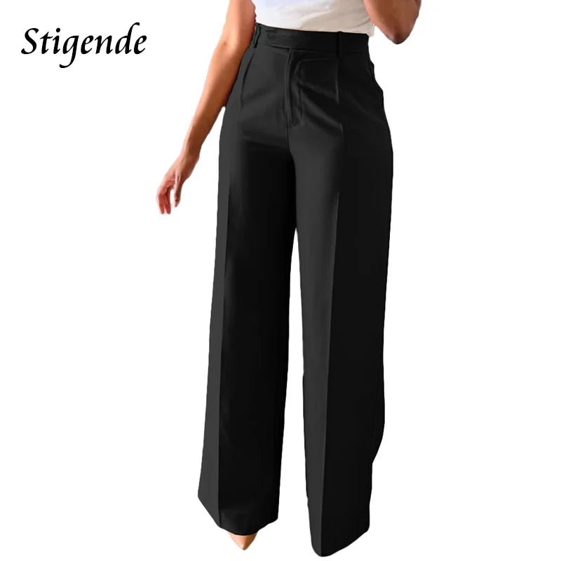 Stigende Women’s Wide Leg Pants – Straight, Loose-Fit Business Casual Trousers with Pockets, Midi Waist Office Pants