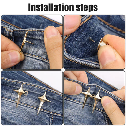 Adjustable Jean Button Pins – Detachable Metal Waist Tightener with Cross Star Design for Clothing Alterations