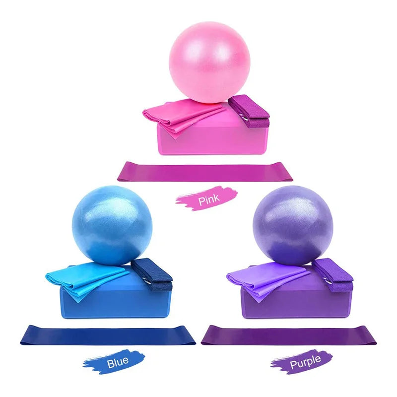 5 Piece Yoga Starter Kit – Blocks, Ball, Stretching Strap, Resistance Loop & Pilates Band for Home Fitness